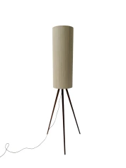 Mid-Century Modern Teak Tripod Floor Lamp with Reupholstered Shade